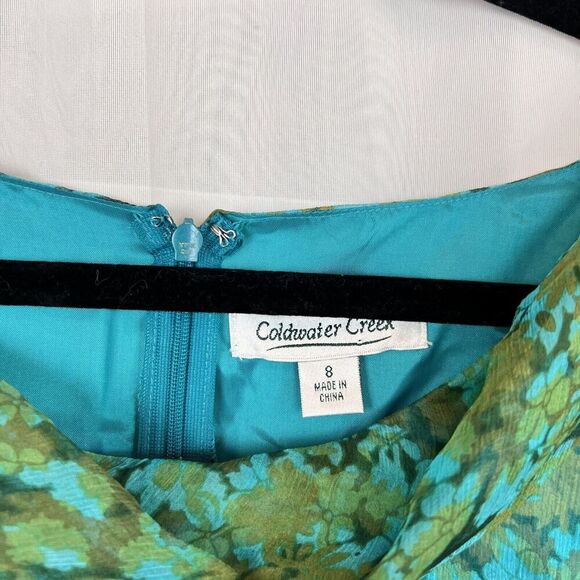 Coldwater Creek 100% silk boat neck bouse sz 8 boho cottagecore office chiffon - Picture 2 of 9